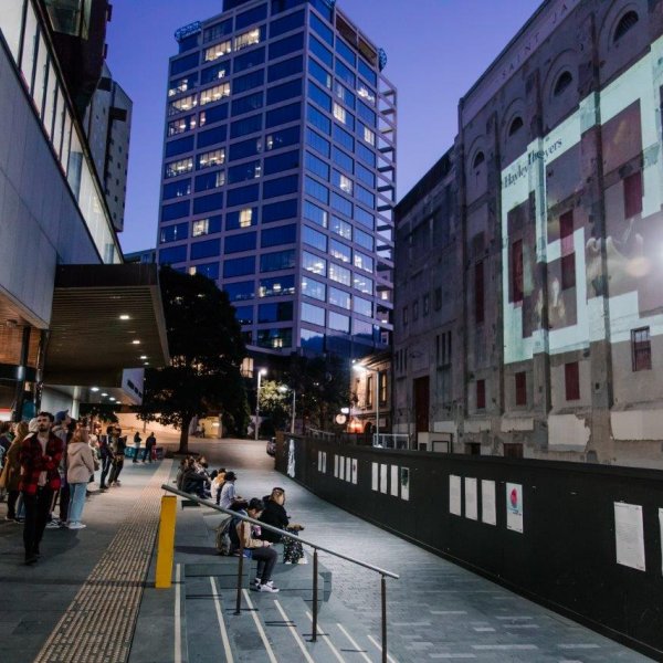 Late Night Art in the city centre 2018 at Auckland Central Library. Image: Sacha Stejko