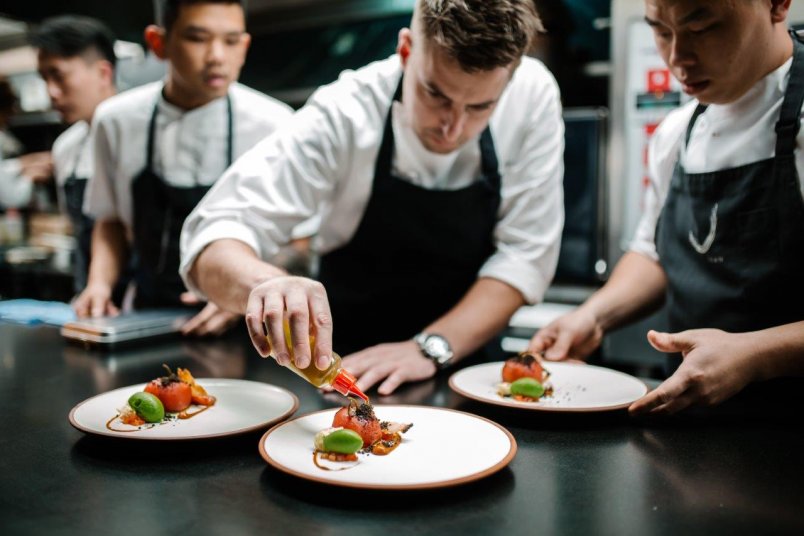 A Taste of Jaan at Clooney for American Express Restaurant Month 2018. Heirloom tomato, basil sorbet, burratta cheese. Image: Sacha Stejko