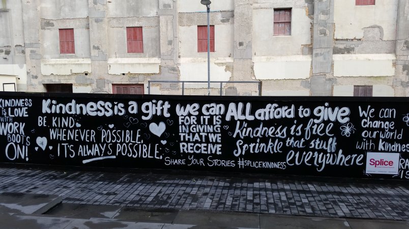 Random Acts of Kindness Day 2018 mural opposite Auckland central library. Image: Splice