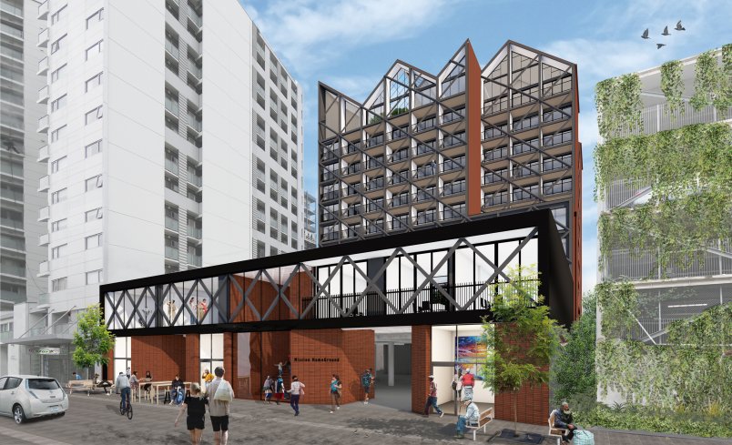 Mission HomeGround, artist's impression from Federal Street in Auckland's City Centre. Image: Auckland City Mission.