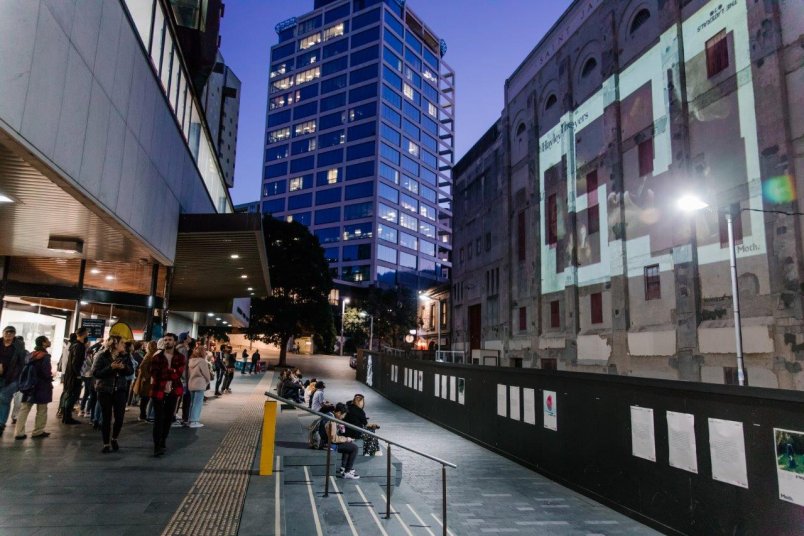 Late Night Art in the city centre 2018 at Auckland Central Library. Image: Sacha Stejko