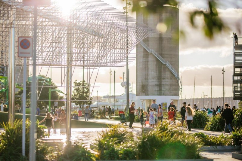Silo Park in Auckland's city centre with Wind Tree by Michio Ihara in foreground. Image: Sacha Stejko