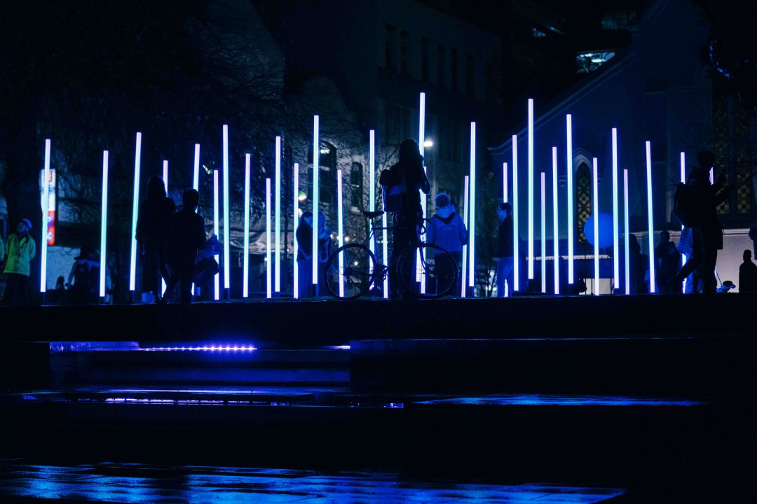 Light Field by James Russell in St Patrick's Square for Late Night Art in the city centre 2017.  Image: Sacha Stejko