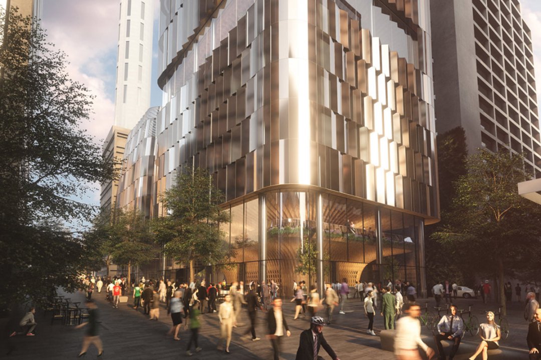 Artist's impression - view from corner Federal and Kingston Streets. Proposed 65 Federal Street tower in Auckland's city centre. Image: ICD/Woods Bagot