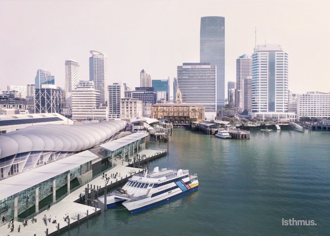 Artist's impression - Queens Wharf  in Auckland's city centre downtown area with provision for six ferry berths. Image: Auckland Council