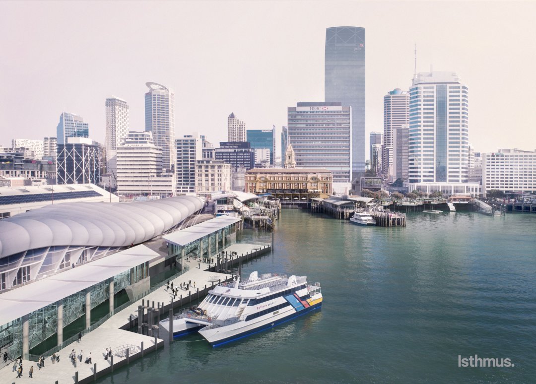 Artist's impression - Queens Wharf in Auckland's city centre downtown area with provision for six ferry berths. Image: Auckland Council