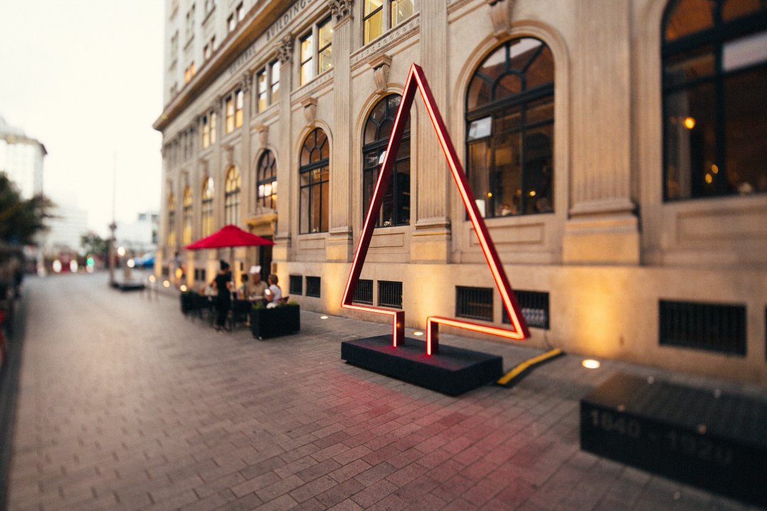 Angus Muir Design illuminated Christmas tree sculpture in O'Connell Street in Auckland's city centre. Image: Sacha Stejko